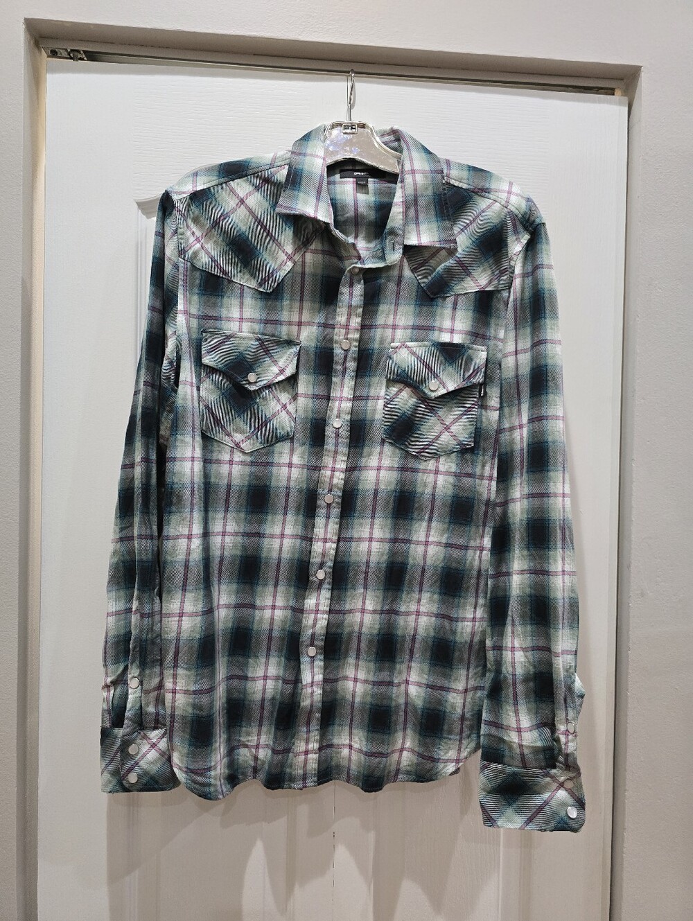 Vintage Diesel Pearl Snap Western Flannel Shirt | Plaid Teal & Black | Size XL